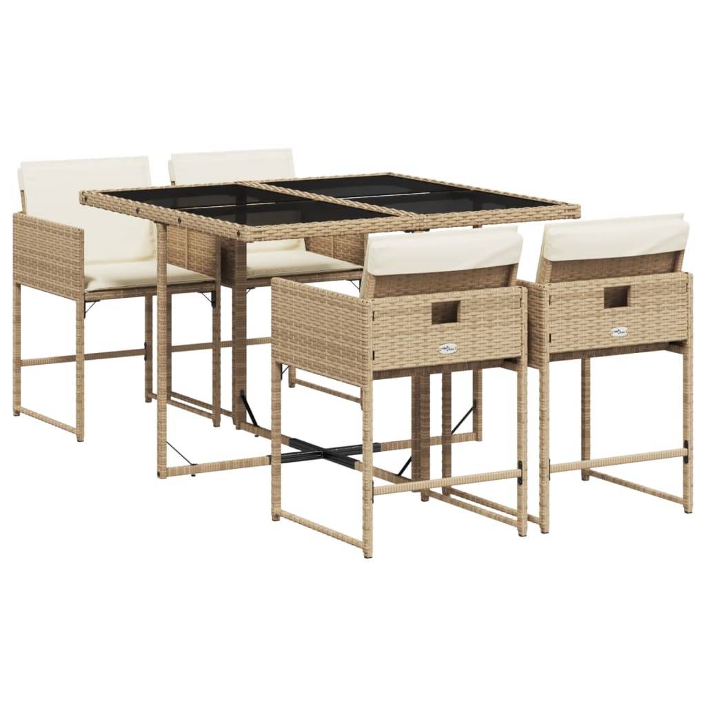 Salon de Jardin Encastrable 4 Personnes pour Balcon, Table en Verre et Chaises en Résine Tressée Beige – ComfortXL Outdoor Living - Image 2