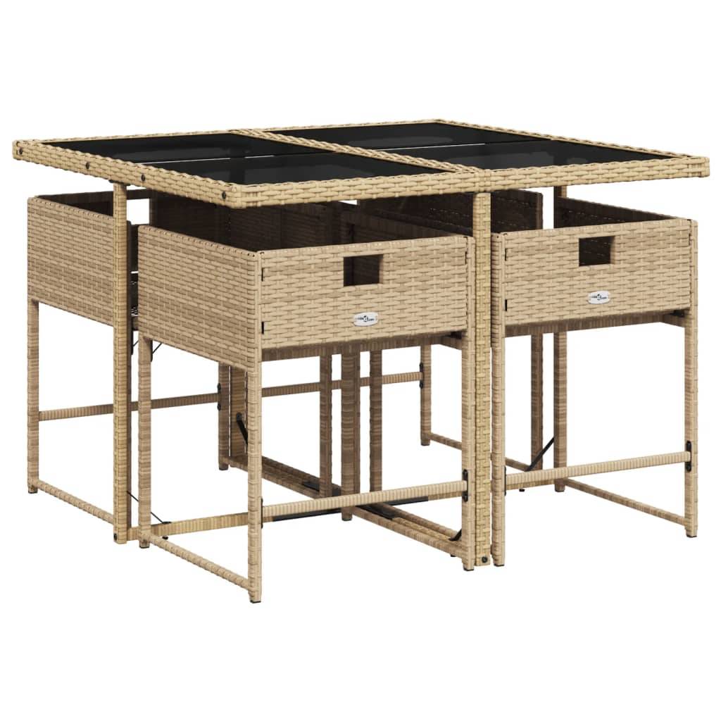 Salon de Jardin Encastrable 4 Personnes pour Balcon, Table en Verre et Chaises en Résine Tressée Beige – ComfortXL Outdoor Living - Image 3