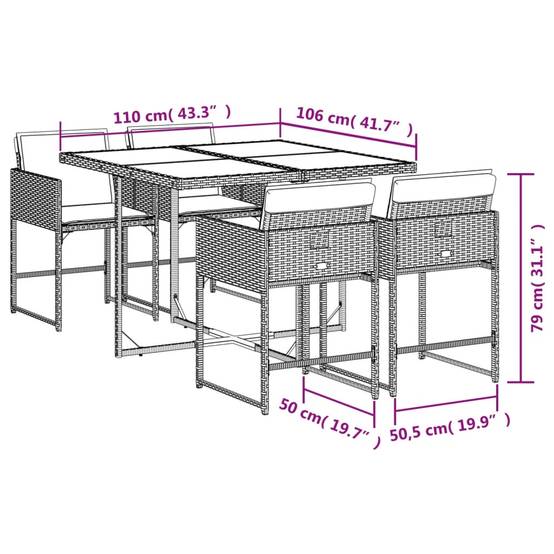 Salon de Jardin Encastrable 4 Personnes pour Balcon, Table en Verre et Chaises en Résine Tressée Beige – ComfortXL Outdoor Living - Image 4