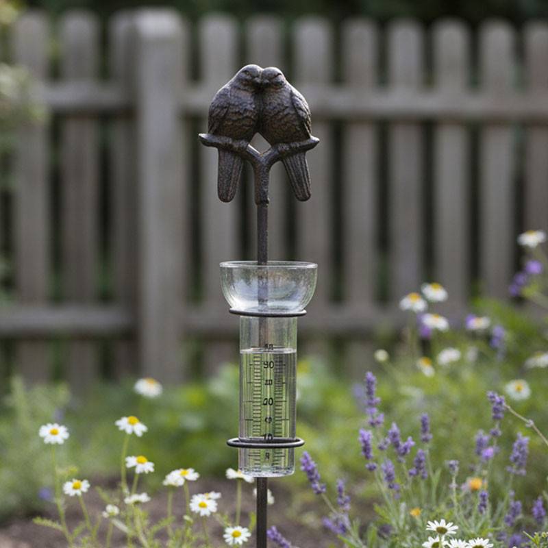 La Grande Prairie - Pluviomètre jardin couple oiseaux fonte 10x10x112cm - Image 2