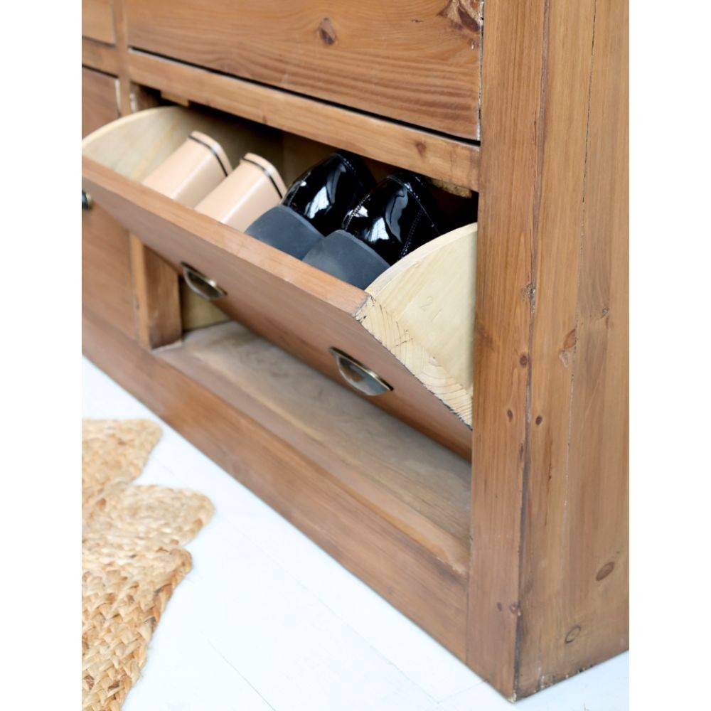 Chemin De Campagne - Grand meuble rangement chaussures entrée bois marron 190 x 40 x 90cm Chemin de campagne - Imagen 3