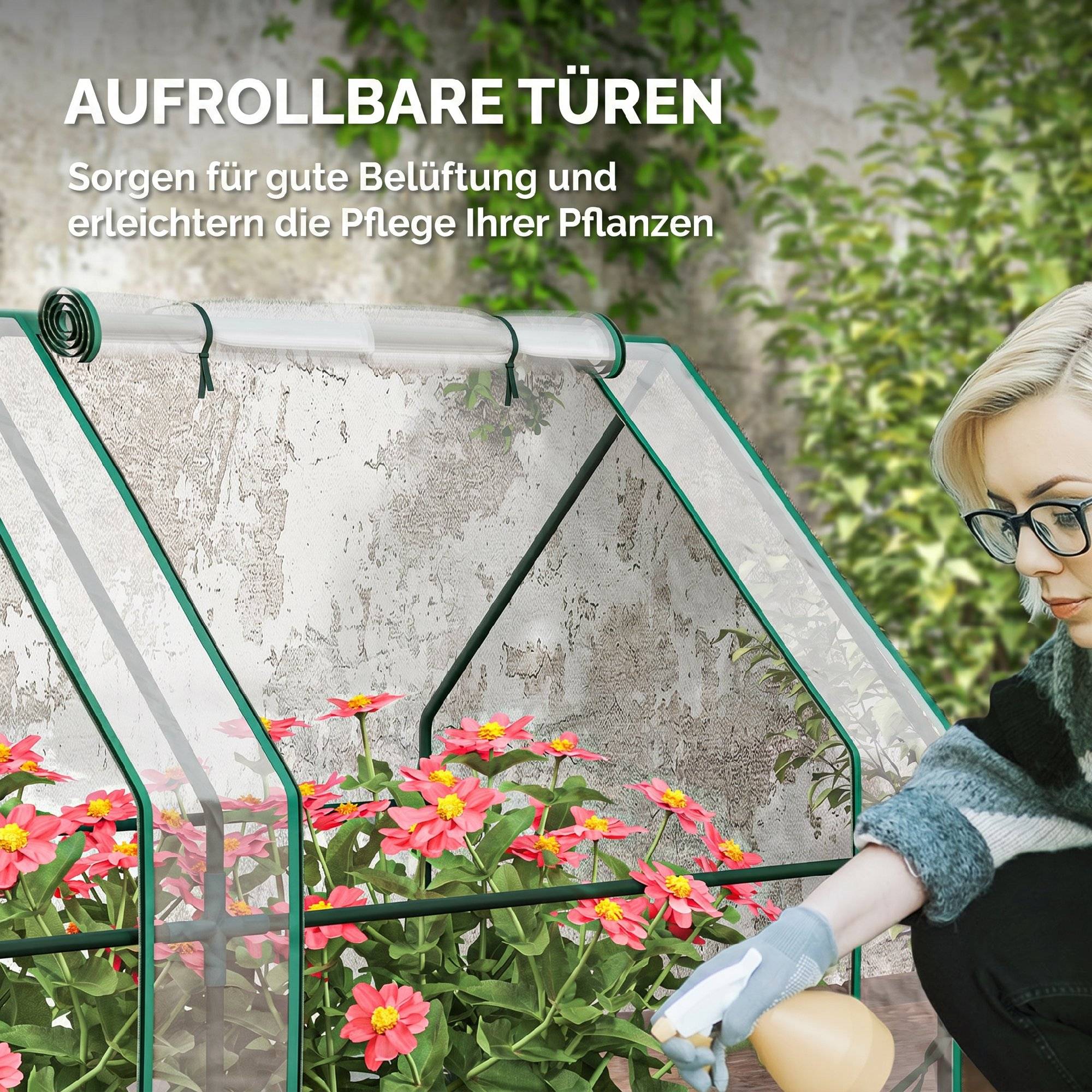 Serre avec fenêtre zip, hivernale, acier, 360 x 90 x 90 cm, Transparent - Image 9