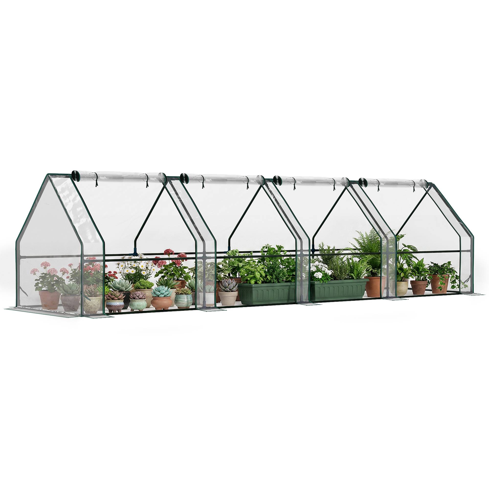 Serre avec fenêtre zip, hivernale, acier, 360 x 90 x 90 cm, Transparent - Image 1