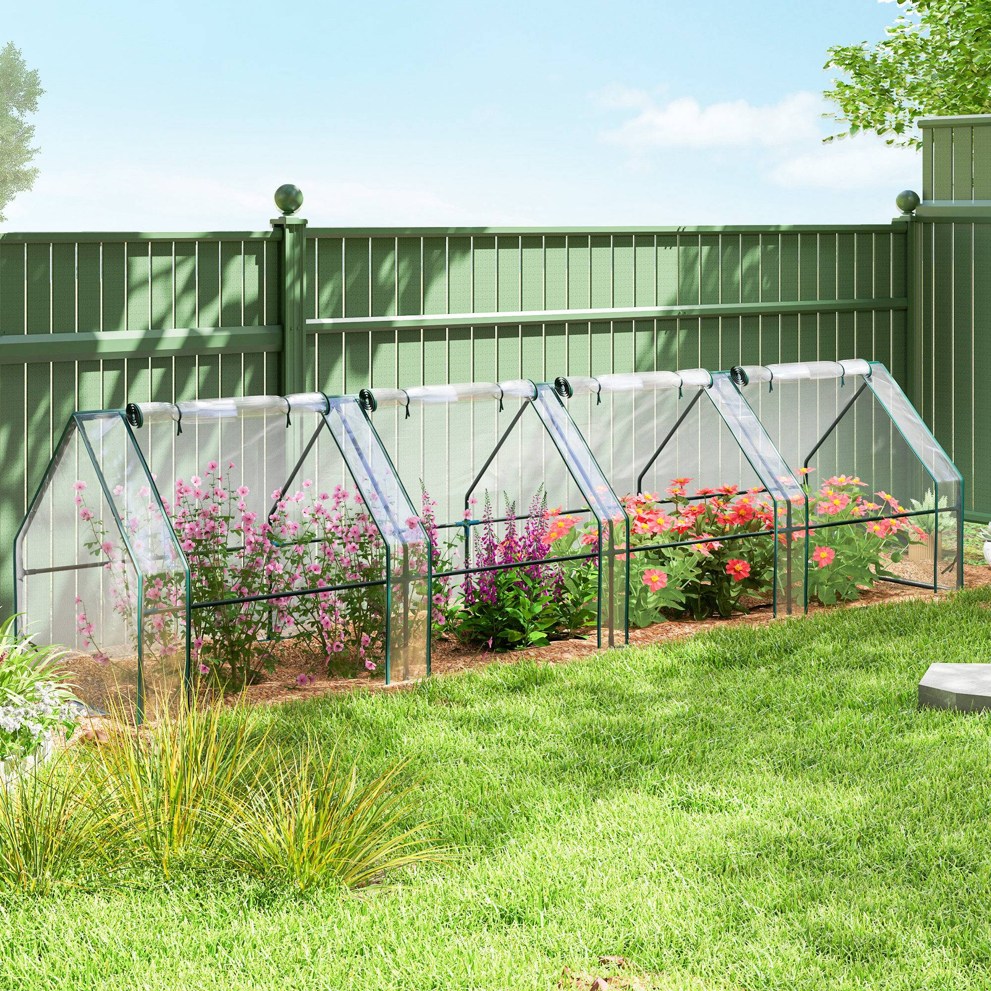 Serre avec fenêtre zip, hivernale, acier, 360 x 90 x 90 cm, Transparent - Image 4