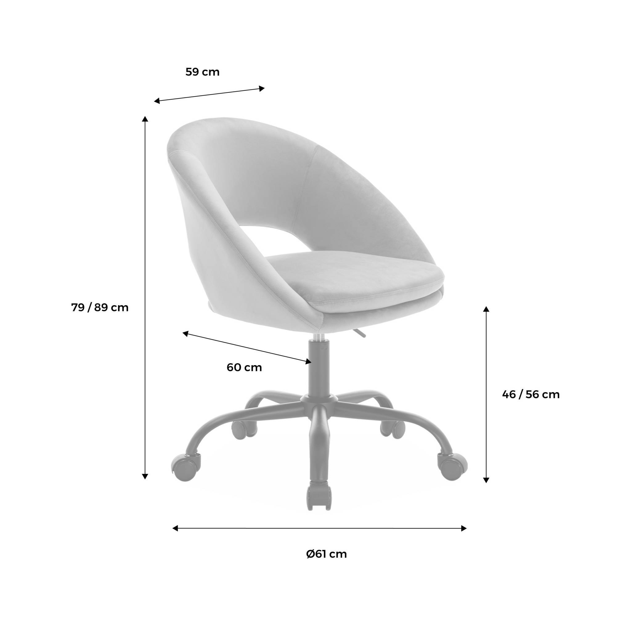 sweeek - Chaise de bureau ronde à roulettes en velours blanc cassé. Pam. L 59 x P 60 x H 79 / 89cm | sweeek - Image 4