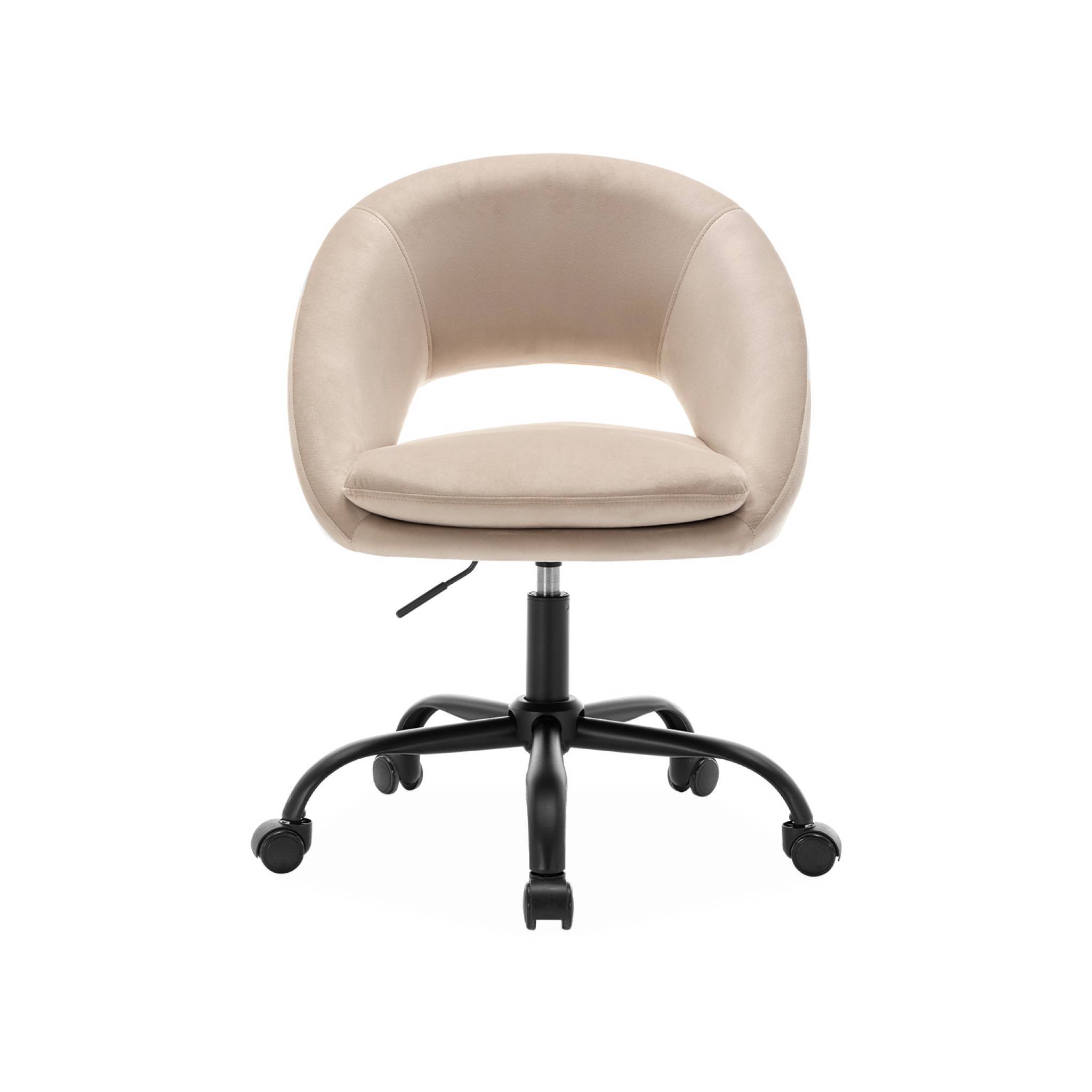 sweeek - Chaise de bureau ronde à roulettes en velours blanc cassé. Pam. L 59 x P 60 x H 79 / 89cm | sweeek - Image 3