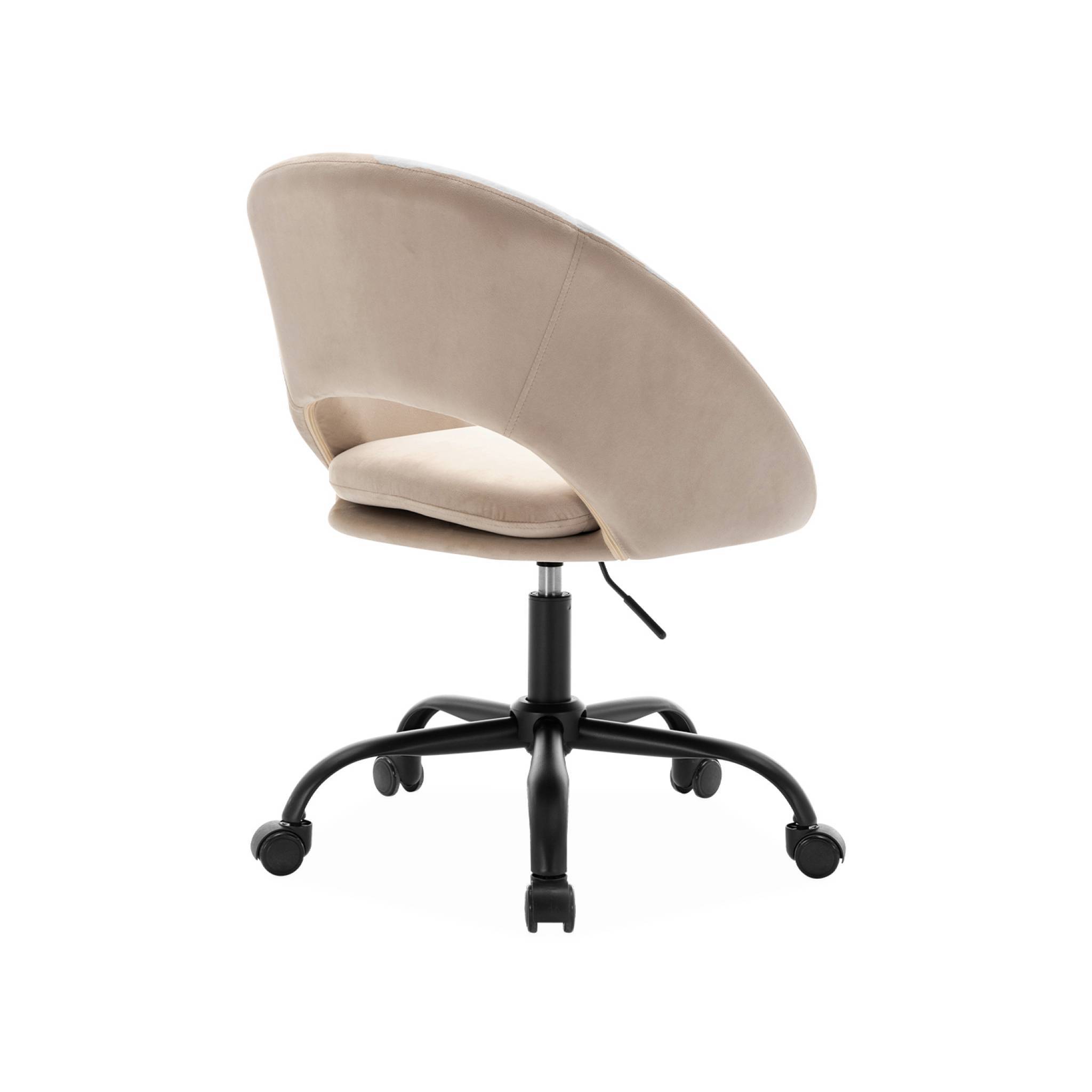 sweeek - Chaise de bureau ronde à roulettes en velours blanc cassé. Pam. L 59 x P 60 x H 79 / 89cm | sweeek - Image 6