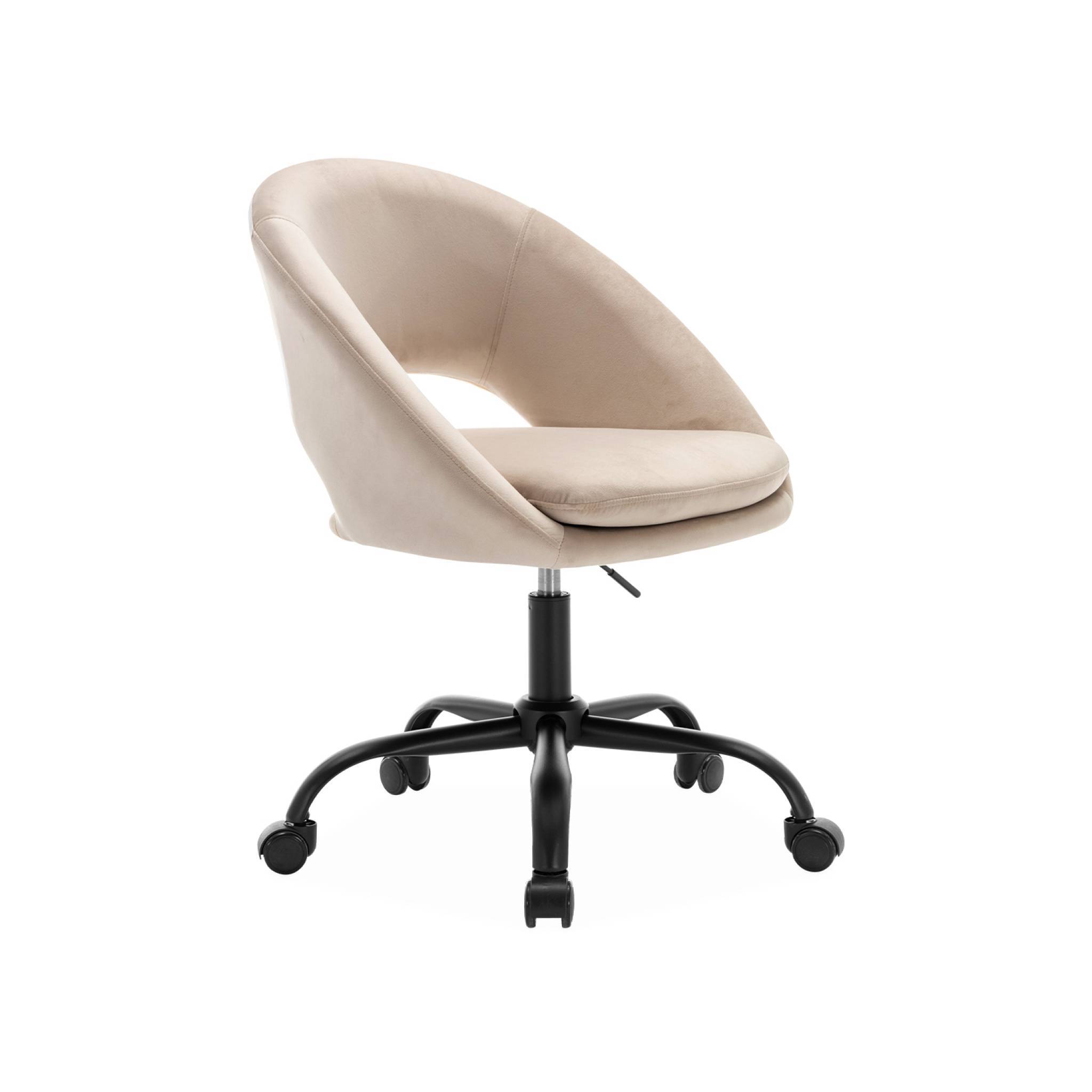 sweeek - Chaise de bureau ronde à roulettes en velours blanc cassé. Pam. L 59 x P 60 x H 79 / 89cm | sweeek - Image 2