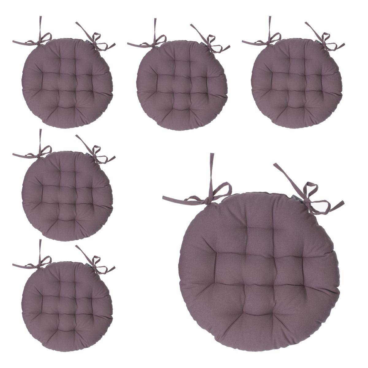 Lot de 6 Galettes de chaise en Coton Taupe D 38 cm - Imagen 1