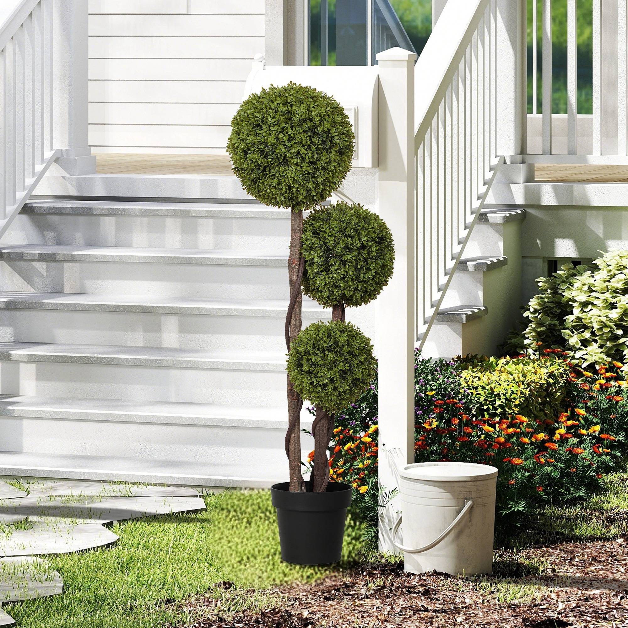 Plante buis artificielle 3 boules pot inclus base renforcée hauteur 115 cm - Image 3