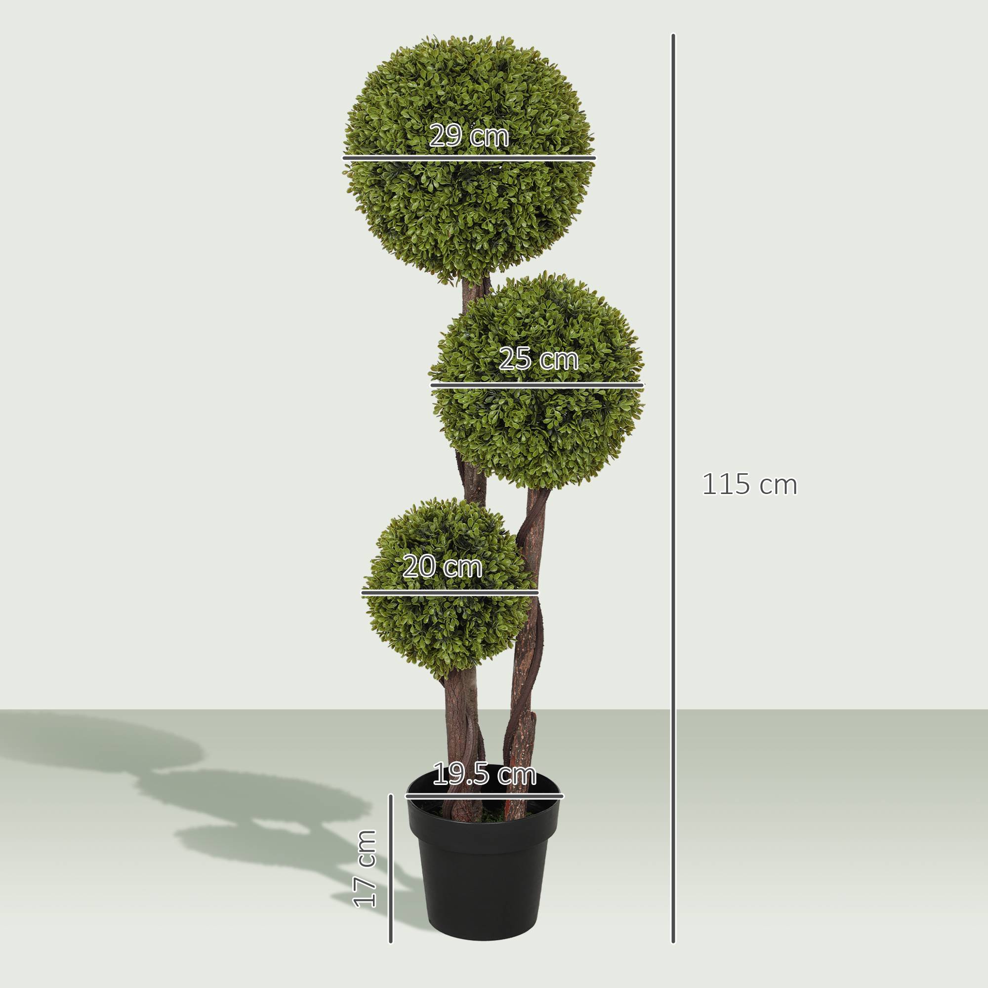 Plante buis artificielle 3 boules pot inclus base renforcée hauteur 115 cm - Image 5