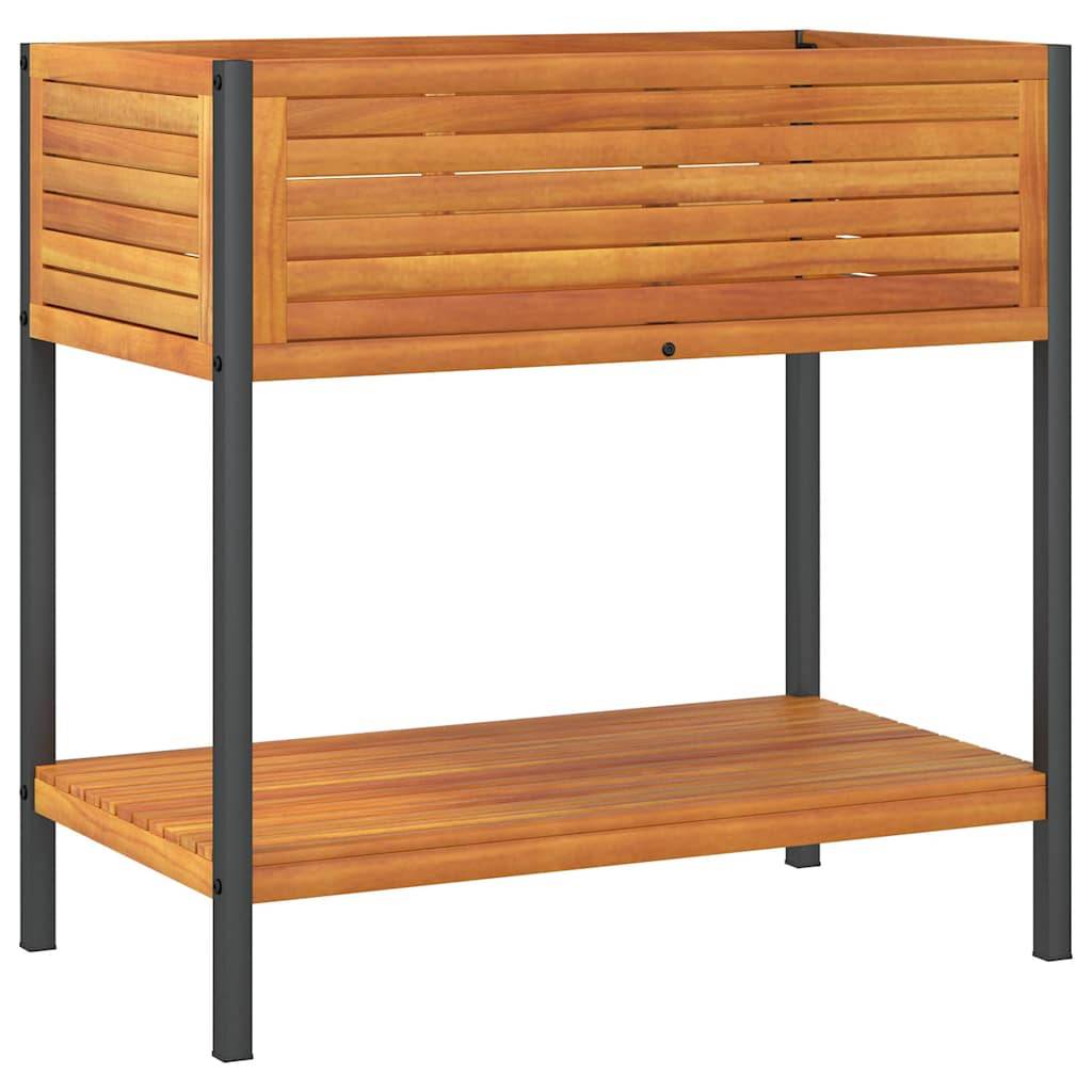 Jardinière et étagère bois d'acacia et acier naturel et noir 80 x 45 x 80 cm - PANGIVO - Image 2