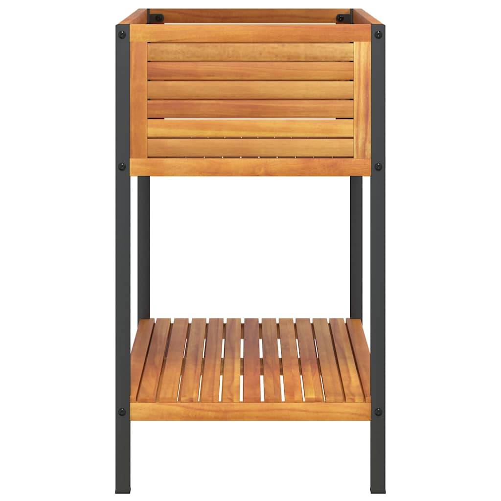 Jardinière et étagère bois d'acacia et acier naturel et noir 80 x 45 x 80 cm - PANGIVO - Image 5