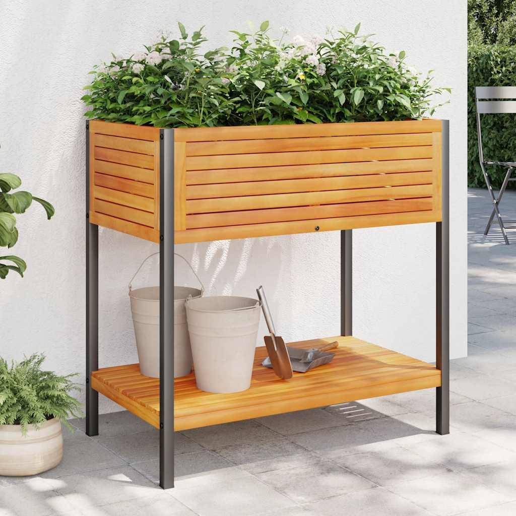 Jardinière et étagère bois d'acacia et acier naturel et noir 80 x 45 x 80 cm - PANGIVO - Image 1
