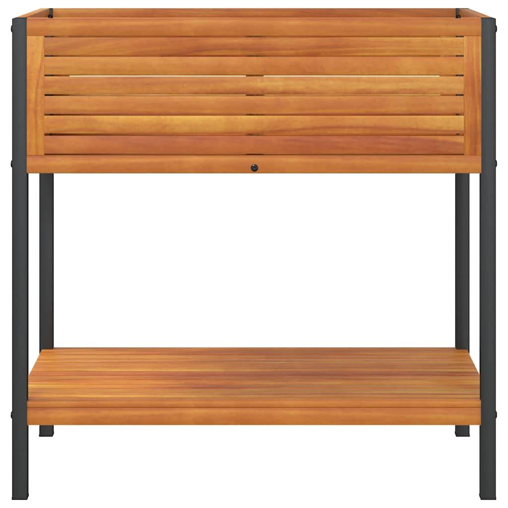 Jardinière et étagère bois d'acacia et acier naturel et noir 80 x 45 x 80 cm - PANGIVO - Image 4