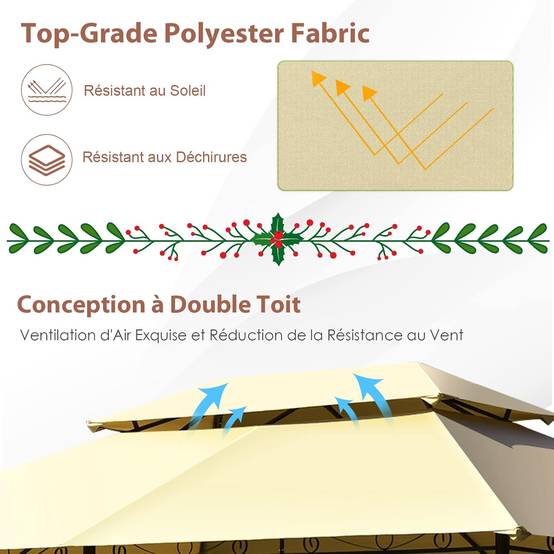 Tonnelle de Jardin Pergola 3,9 x 2,9 x 2,7 M Moustiquaires Amovibles 6 Parois Structure Acier Beige - Image 4