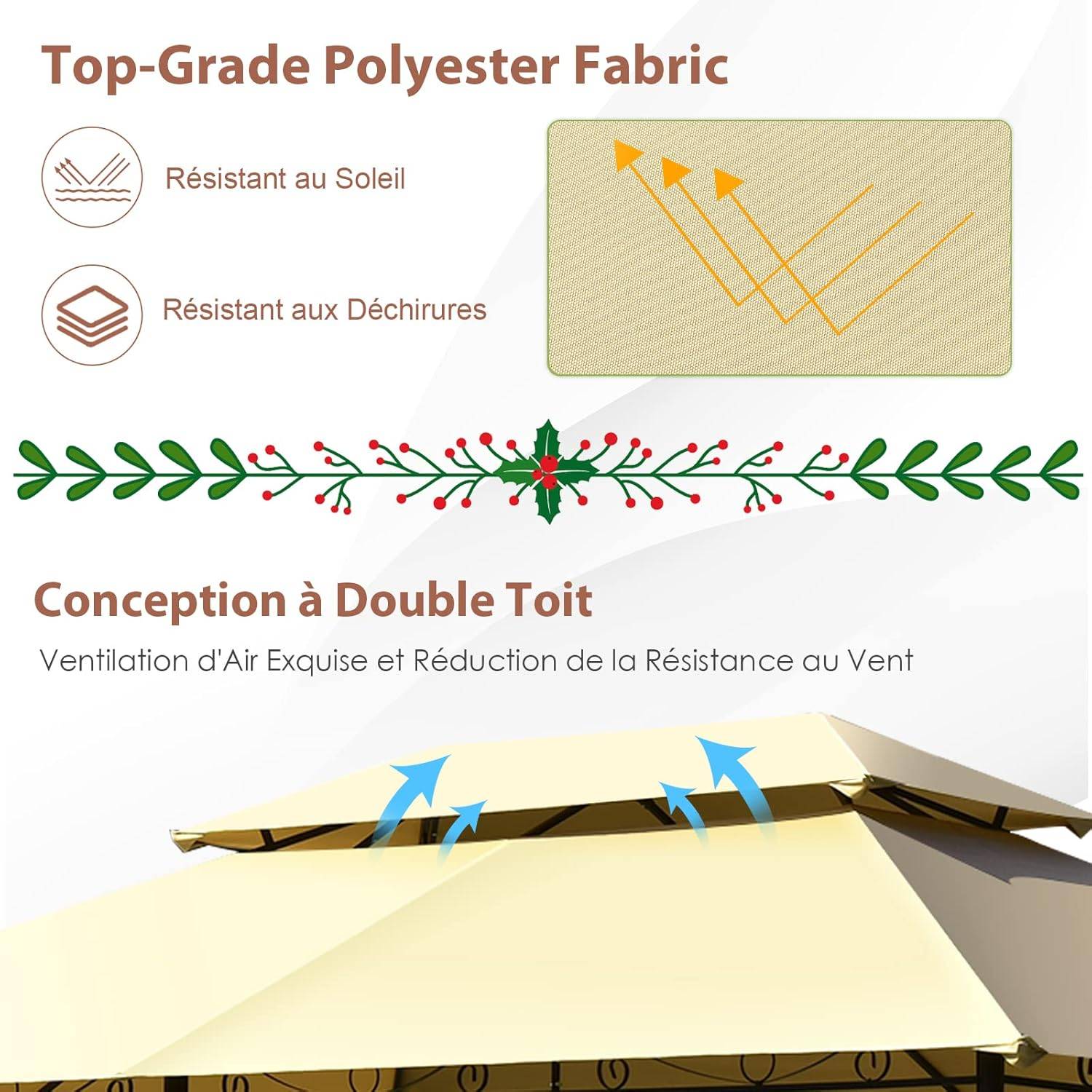 Tonnelle de Jardin Pergola 3,9 x 2,9 x 2,7 M Moustiquaires Amovibles 6 Parois Structure Acier Beige - Image 4