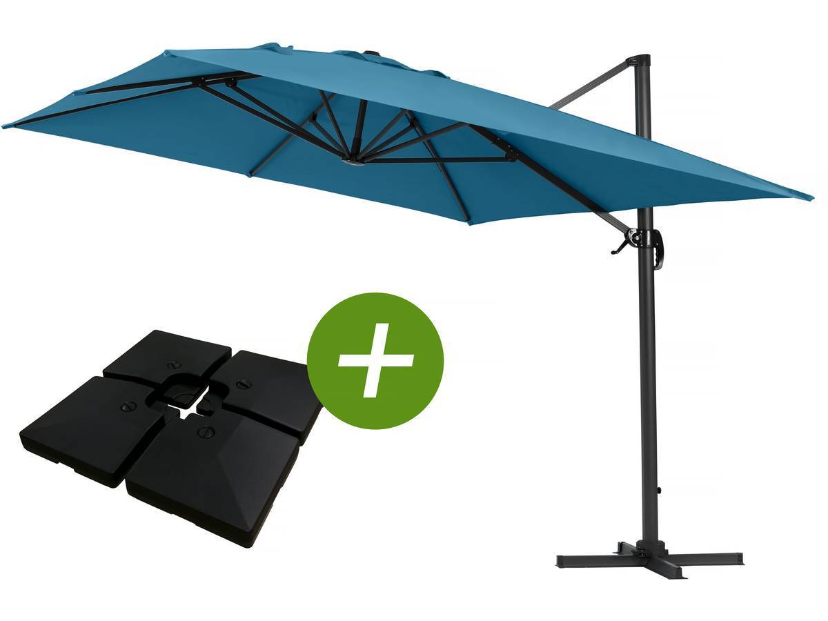 Parasol Jardin Déporté Alu "sun 4" - Rectangle - 3 X 4 M - Bleu - Dalles à Lester Incluses -habitat Et Jardin - Image 1