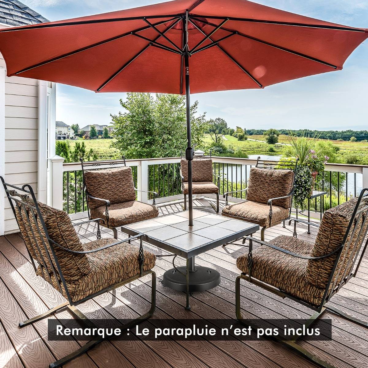 Pied de Parasol sur Roulettes φ52CM Socle Parasol Extérieur en Résine avec 2 Poignées Rétractables 4 Roue Verrouillables 38/48 mm - Image 5