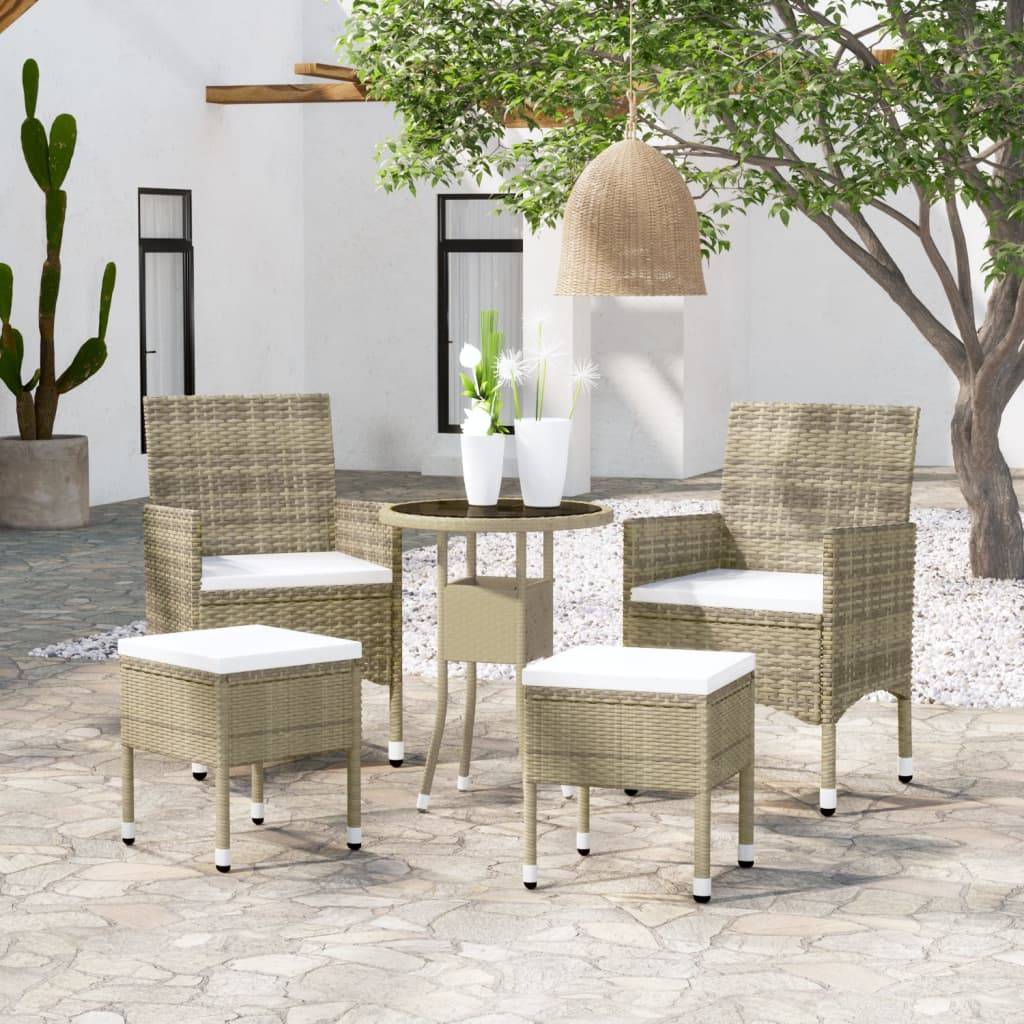 ComfortXL - Salon de Jardin 5 Pièces Rond Résine Tressée avec Tabourets Beige – ComfortXL Outdoor Living - Image 1