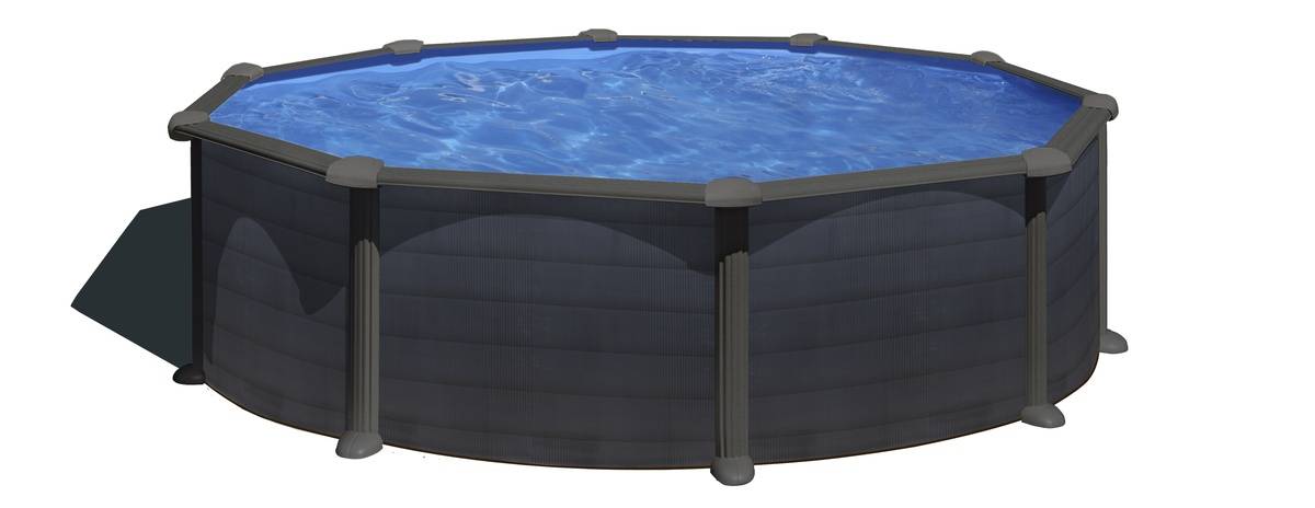 Gre Pools - Piscine ronde acier Ø4,80m x H: 1,32m  - Gris anthracite - Filtration à sable Gre Pools - Image 1