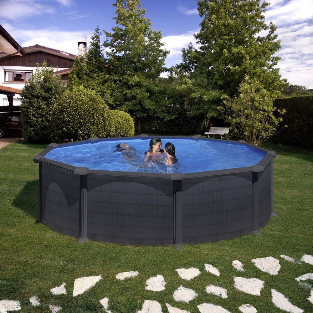 Gre Pools - Piscine ronde acier Ø4,80m x H: 1,32m - Gris anthracite - Filtration à sable Gre Pools - Image 2