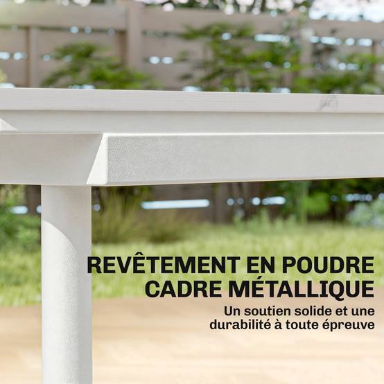 Table de Jardin Rectangulaire pour 4-6 Personnes, Plateau en WPC et Cadre en Métal, Pieds Réglables, 140x80x75cm, Blanc - Image 8