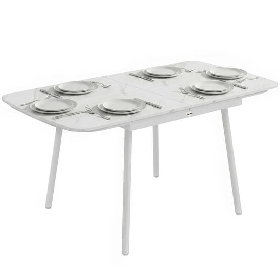 Table de Jardin Rectangulaire pour 4-6 Personnes, Plateau en WPC et Cadre en Métal, Pieds Réglables, 140x80x75cm, Blanc - Image 1