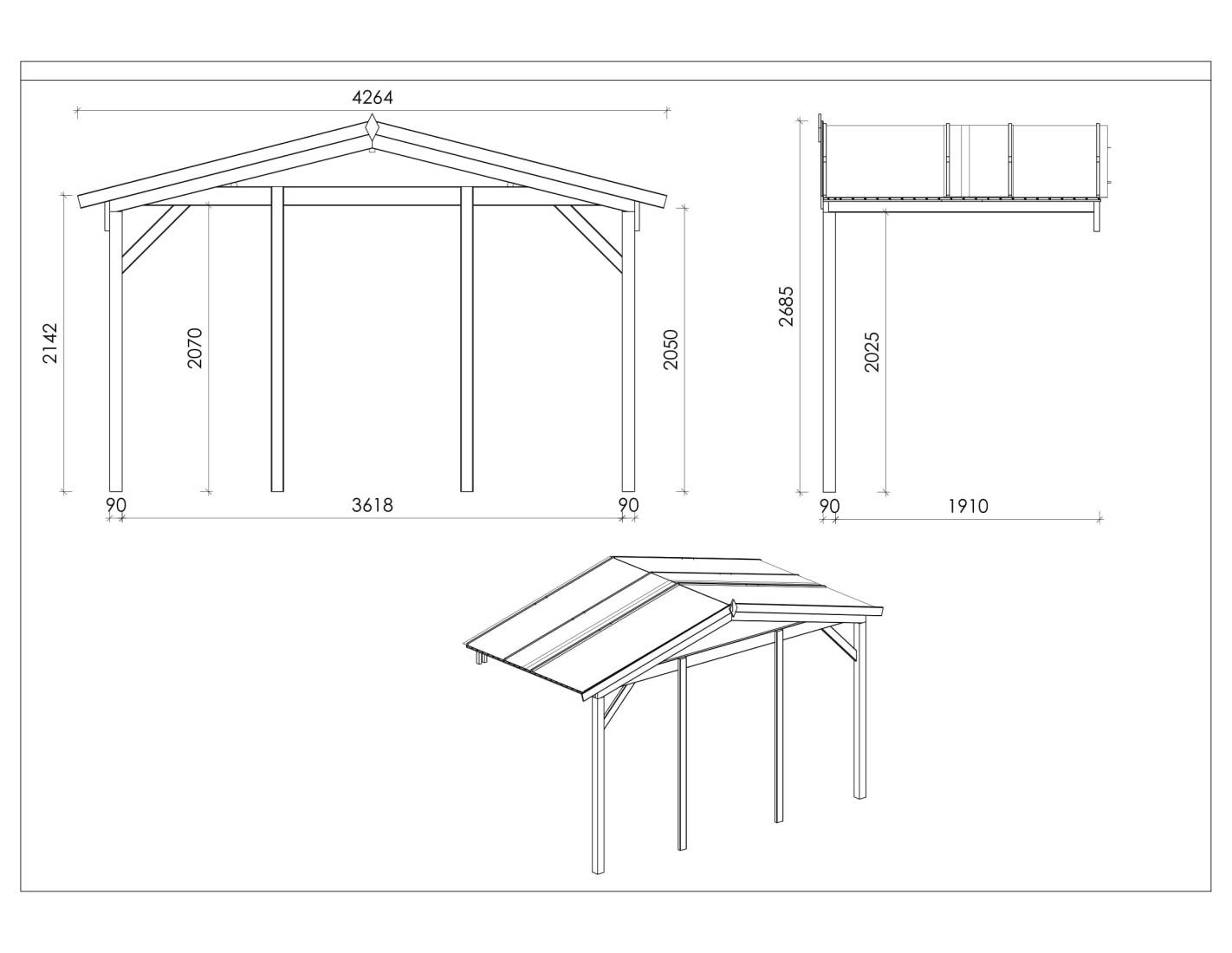 Altanka - Avant-toit en bois 4x2m pour le chalet de jardin 4m, couleur naturel - DOM617 - ALTANKA - Imagen 2