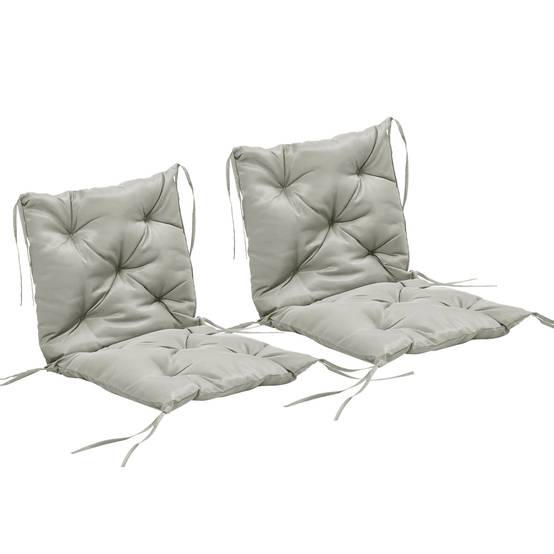 Lot de 2 coussins d'assise, 98 x 50 cm, avec attaches, revêtement en tissu, 8 cm d'épaisseur, gris clair - Image 1