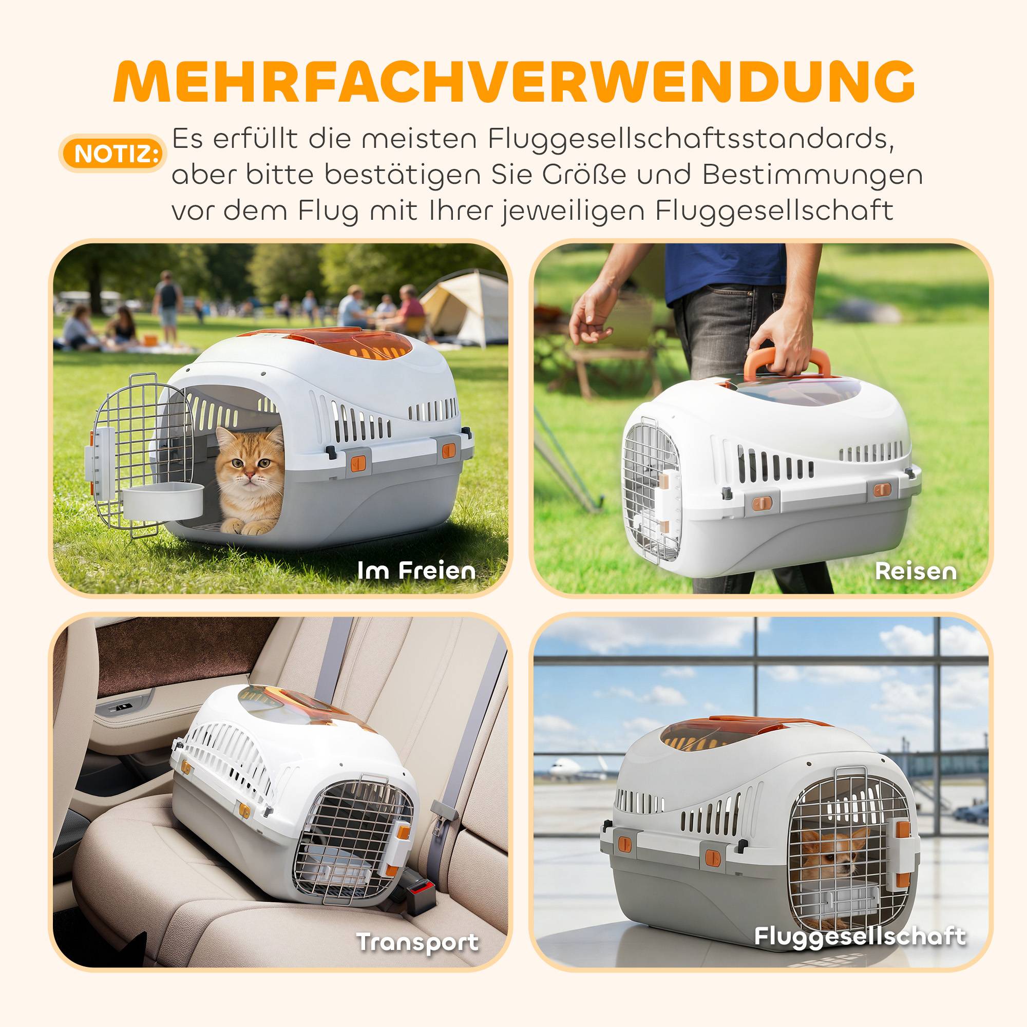 Caisse transport chien chat chiots 4 kg, ouverture toit, gamelle, 49x32x31 cm, gris clair - Image 6