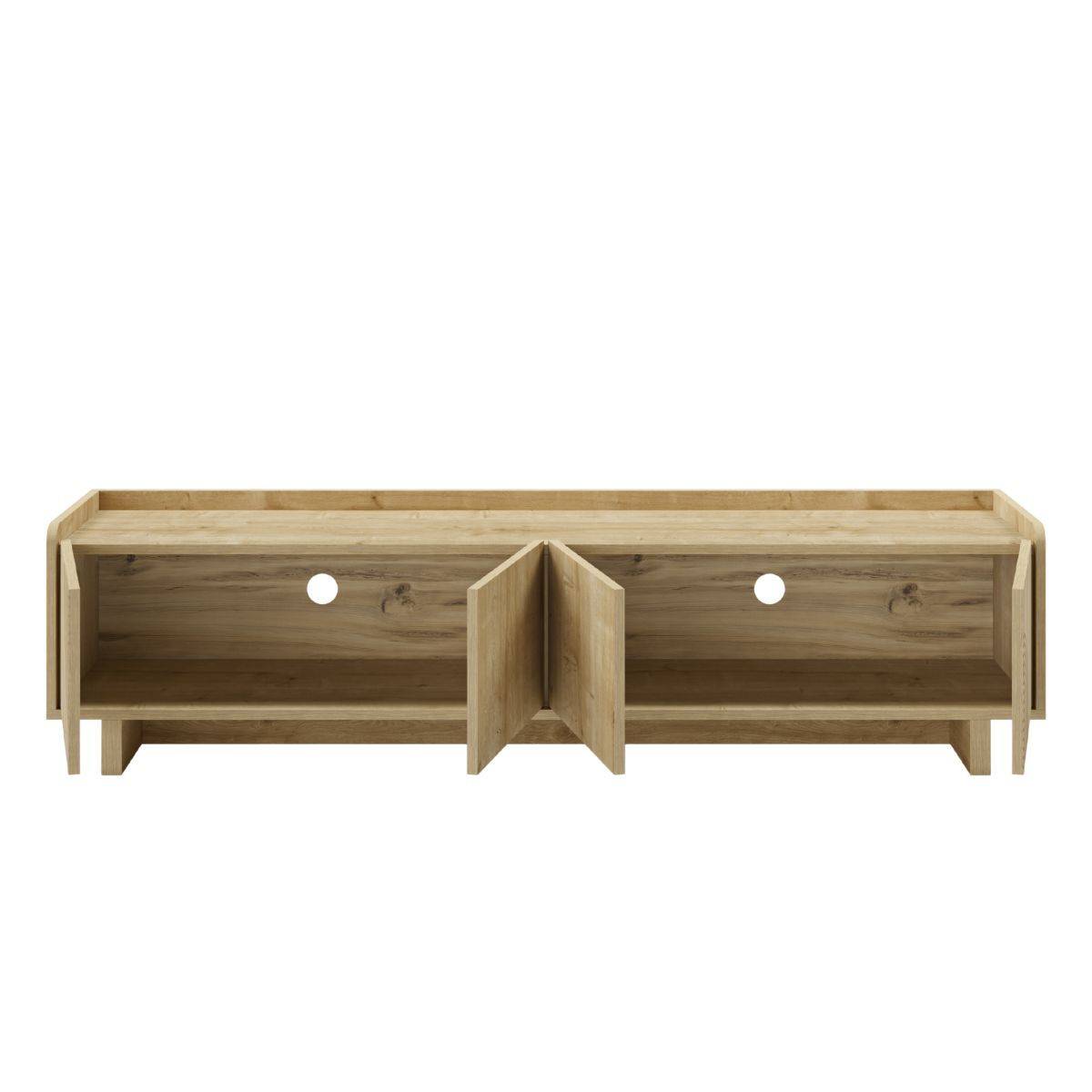 Meuble TV 4 portes 180cm en mélaminé imitation bois décor relief fraisé - RIAD - Image 4