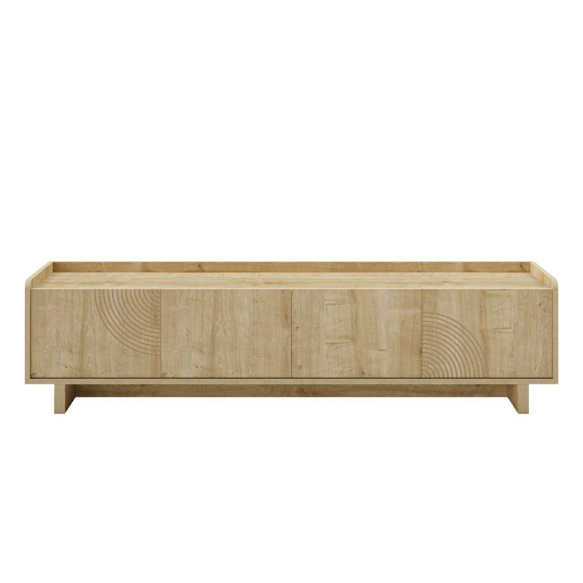 Meuble TV 4 portes 180cm en mélaminé imitation bois décor relief fraisé - RIAD - Image 3