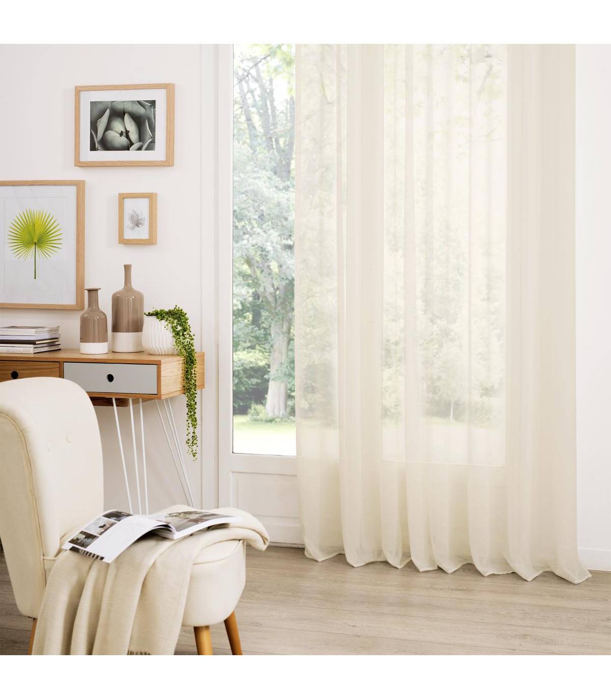 Voilage à œillets Etamine Beige Lin 140 x 260 cm - Imagen 2