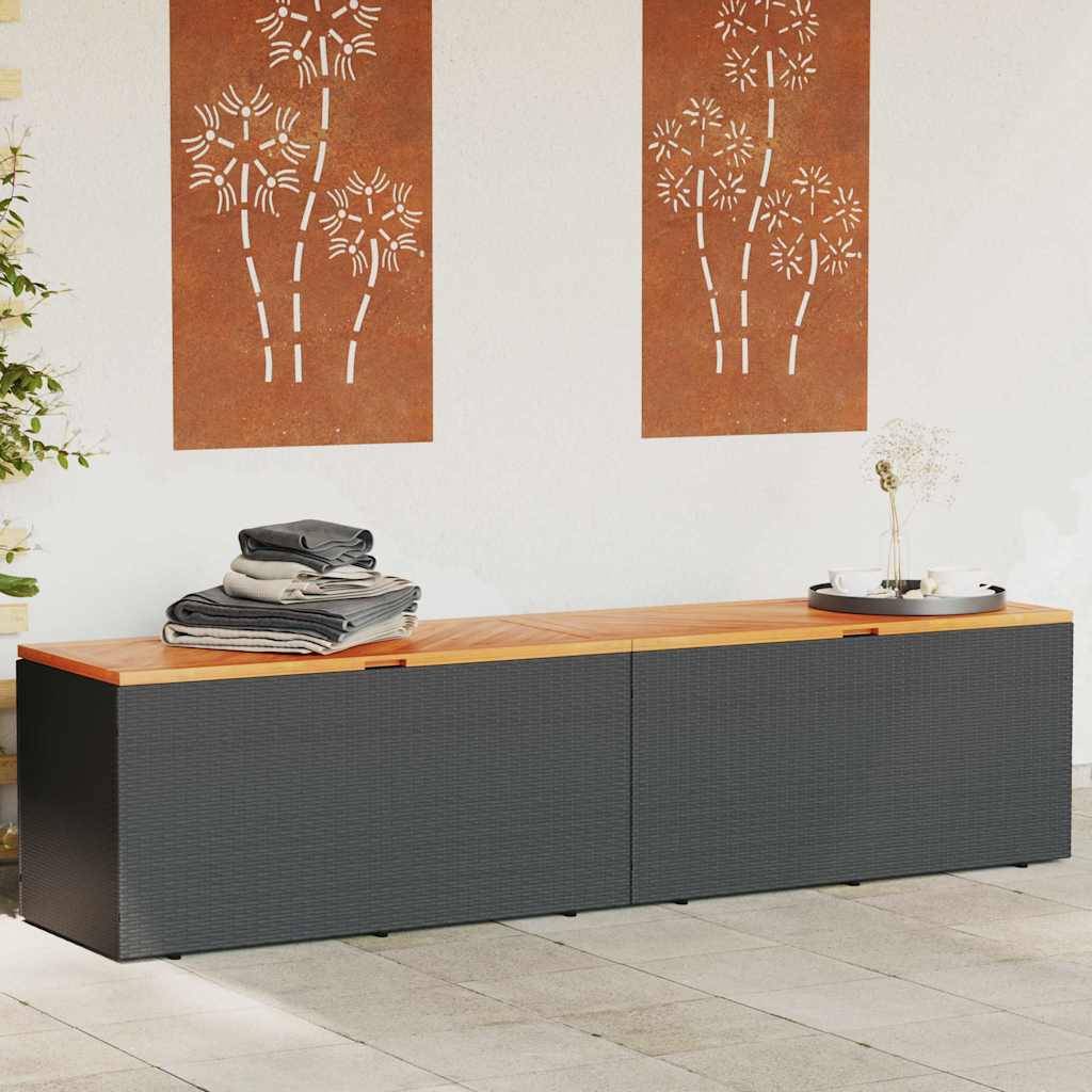 ComfortXL - Grand Banc Coffre Jardin XXL Résine Tressée Couvercle Bois Étanche Noir 220x50x54 cm – ComfortXL Outdoor Living