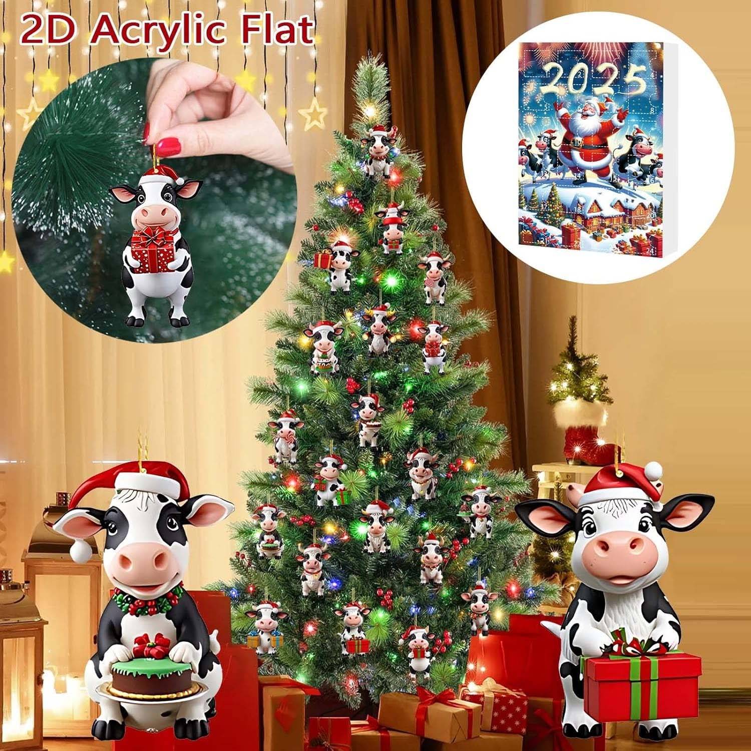 Calendrier de l’Avent de Noël 2025 vache Highland blind box, 24 jours de Noël, pendentifs décoratifs sapin, cadeaux à collectionner - Image 3