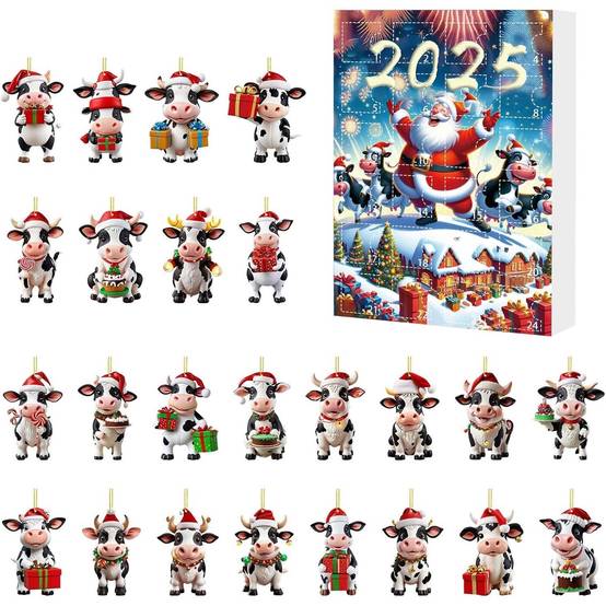 Calendrier de l’Avent de Noël 2025 vache Highland blind box, 24 jours de Noël, pendentifs décoratifs sapin, cadeaux à collectionner - Image 1