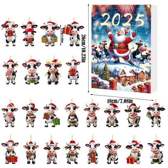 Calendrier de l’Avent de Noël 2025 vache Highland blind box, 24 jours de Noël, pendentifs décoratifs sapin, cadeaux à collectionner - Image 2