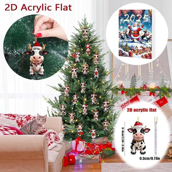 Calendrier de l’Avent de Noël 2025 vache Highland blind box, 24 jours de Noël, pendentifs décoratifs sapin, cadeaux à collectionner - Image 4