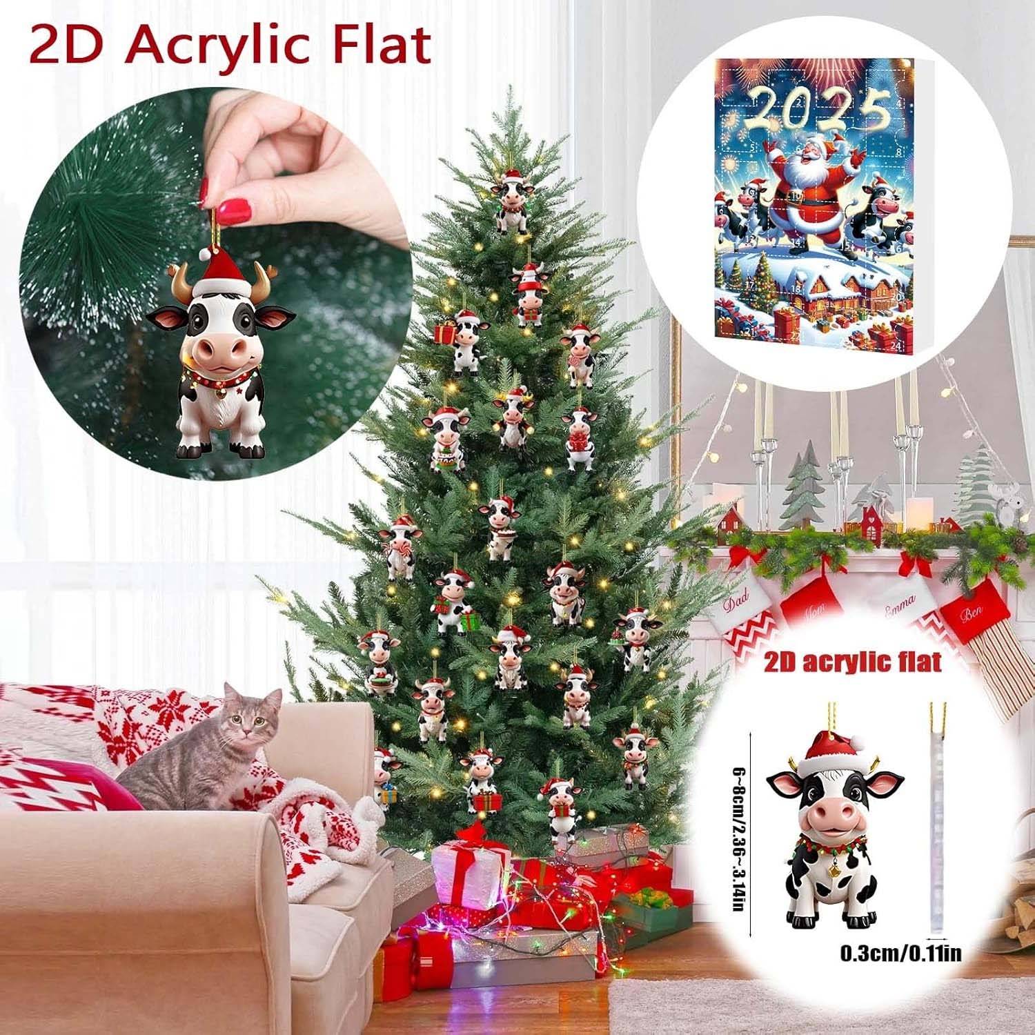 Calendrier de l’Avent de Noël 2025 vache Highland blind box, 24 jours de Noël, pendentifs décoratifs sapin, cadeaux à collectionner - Image 4