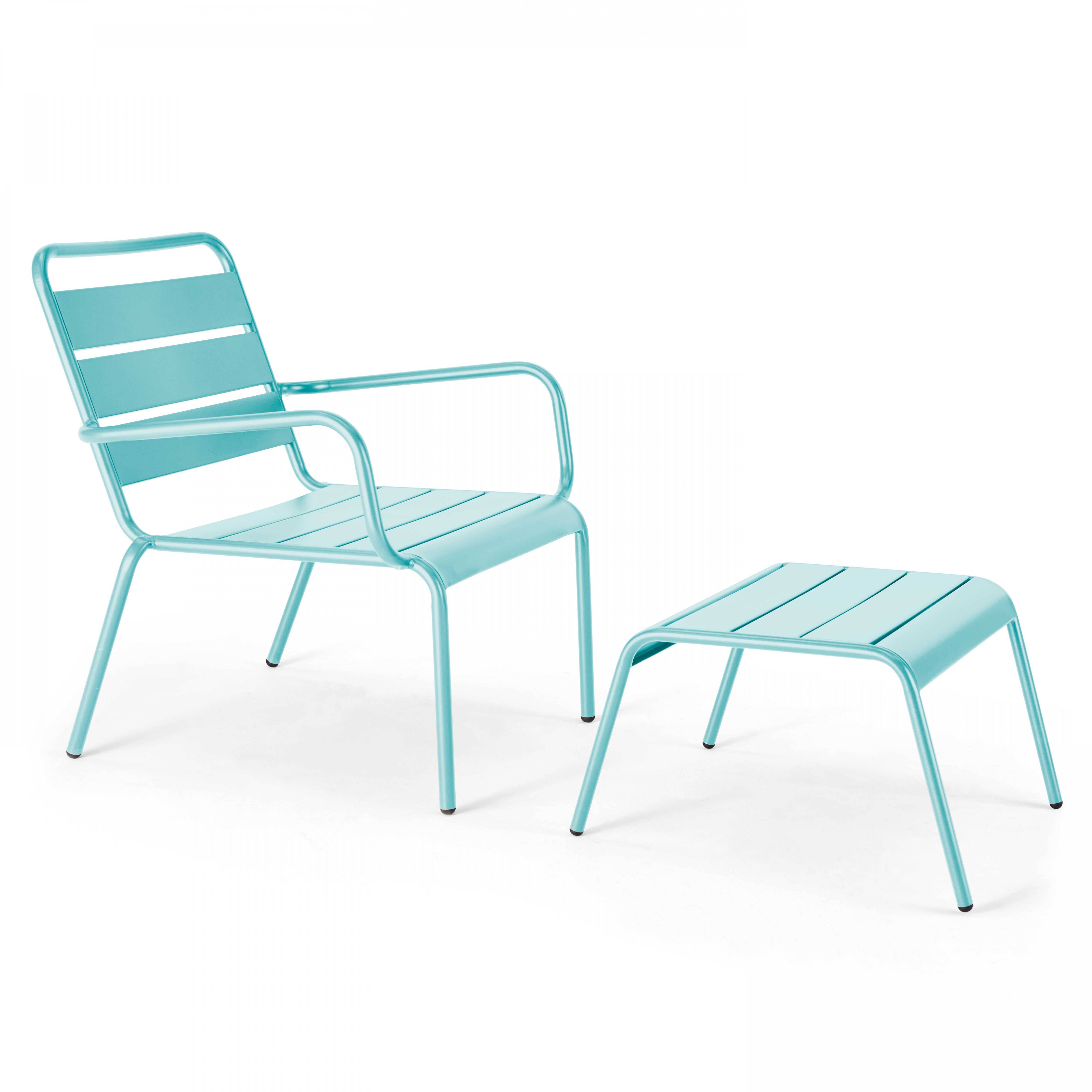 Oviala - Lot 2 fauteuils relax avec repose-pieds métal gris et turquoise Palavas - Oviala - Imagen 5