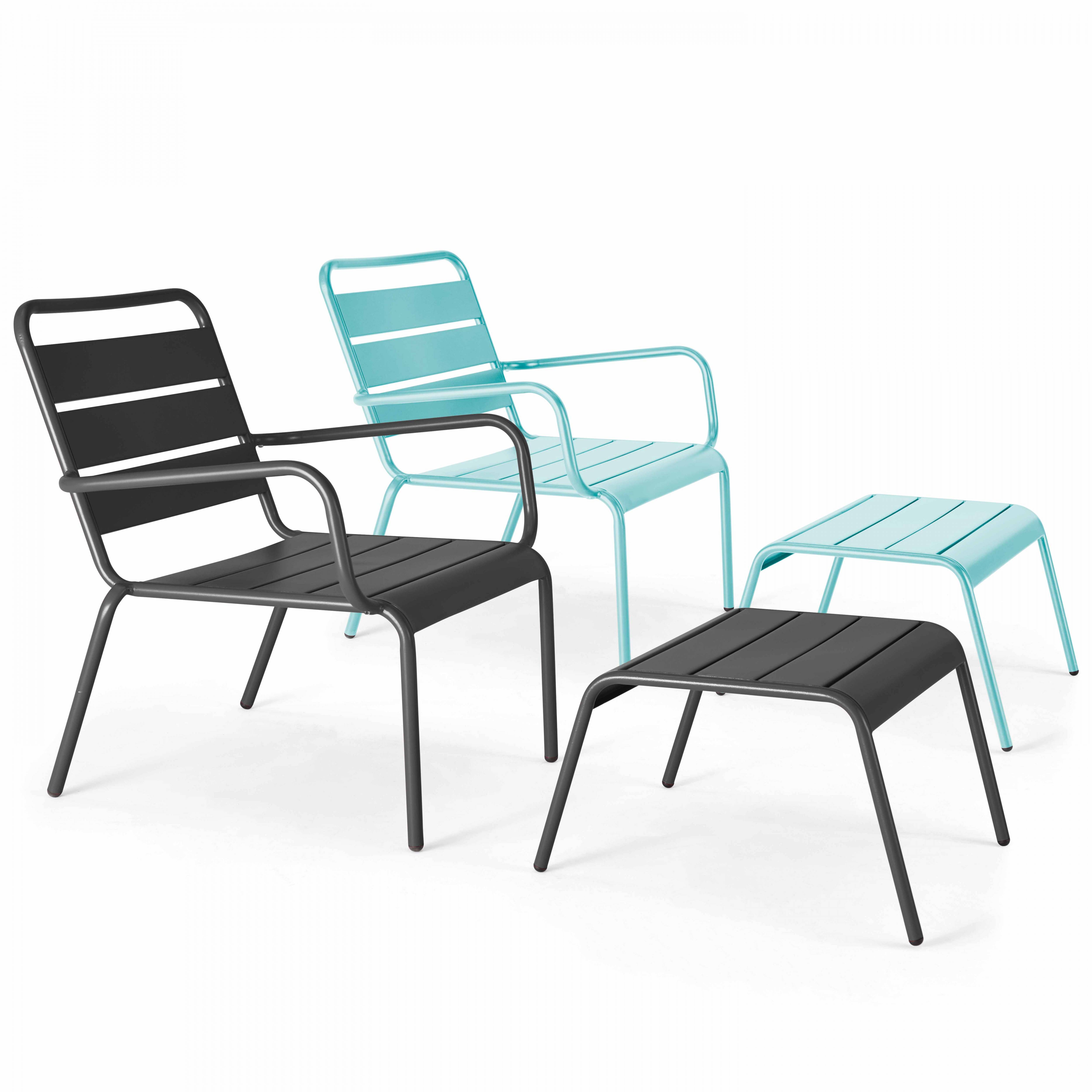 Oviala - Lot 2 fauteuils relax avec repose-pieds métal gris et turquoise Palavas - Oviala - Imagen 1