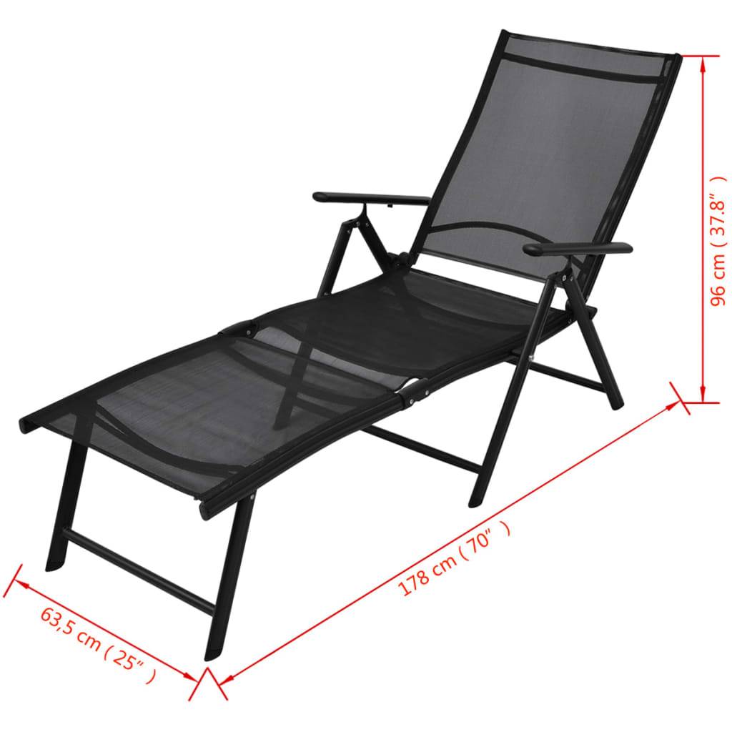 Helloshop26 - Transat chaise longue bain de soleil lit de jardin terrasse meuble d'extérieur pliable aluminium noir - Imagen 6