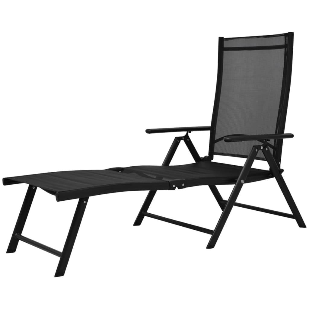 Helloshop26 - Transat chaise longue bain de soleil lit de jardin terrasse meuble d'extérieur pliable aluminium noir - Imagen 2