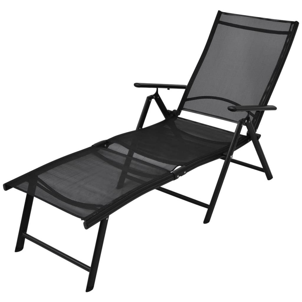Helloshop26 - Transat chaise longue bain de soleil lit de jardin terrasse meuble d'extérieur pliable aluminium noir - Imagen 1