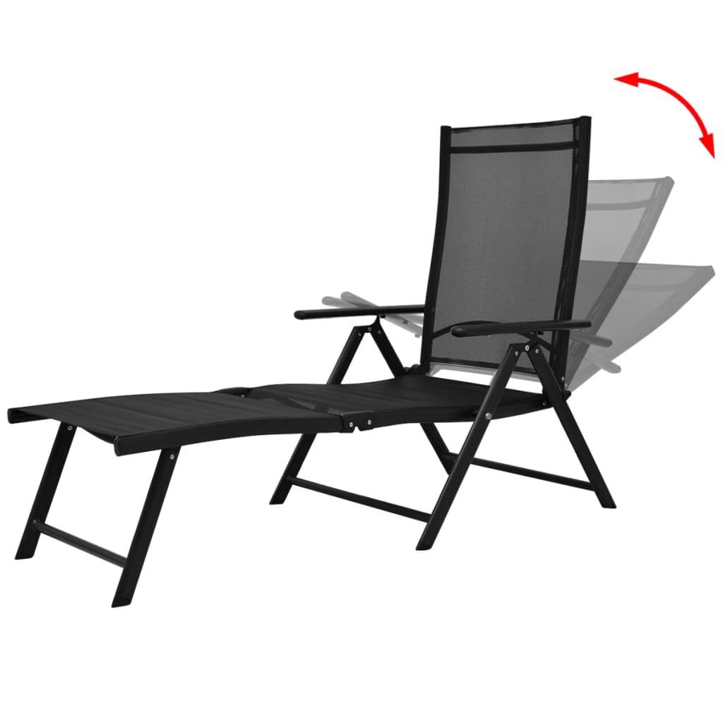 Helloshop26 - Transat chaise longue bain de soleil lit de jardin terrasse meuble d'extérieur pliable aluminium noir - Imagen 3