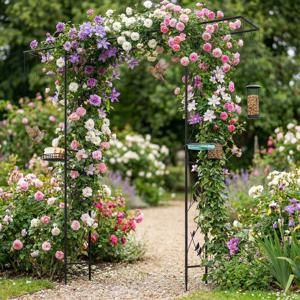 Station d'Alimentation pour Jardin Treillis avec Bol d'Eau Plateau en Filet Mangeoire à Oiseaux et Soutenir Noir MAISON CHIC - Image 2