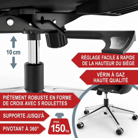 Chaise de bureau gaming ergonomique réglable 150kg soutien lombaire - Image 3