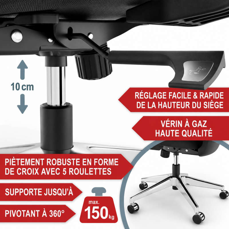 Chaise de bureau gaming ergonomique réglable 150kg soutien lombaire - Image 3