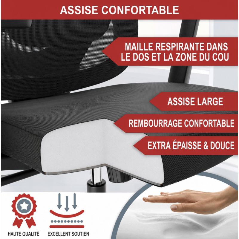 Chaise de bureau gaming ergonomique réglable 150kg soutien lombaire - Image 5